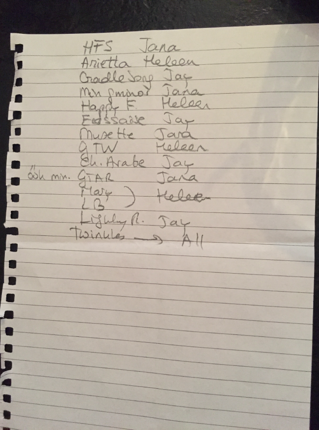 List of pieces performed by students