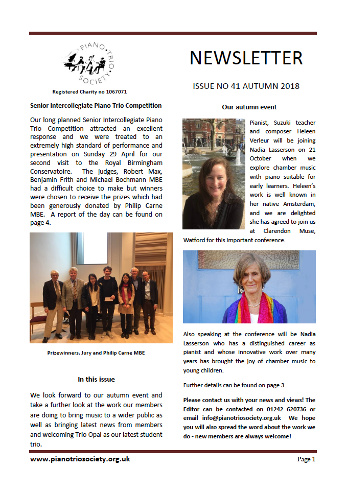 Newletter October Piano Trio Society